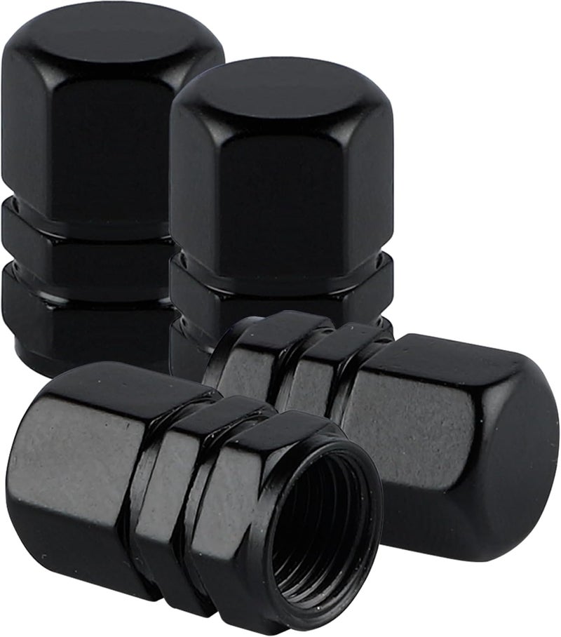alpmosn Aluminum Tire Stem Valve Caps Wheel Valve Covers Car Dustproof Tire Cap Cover Accessories, Universal for SUV, Car, Bike and Motorcycle, Hexagon Shape (4PCS Black) - Image 1